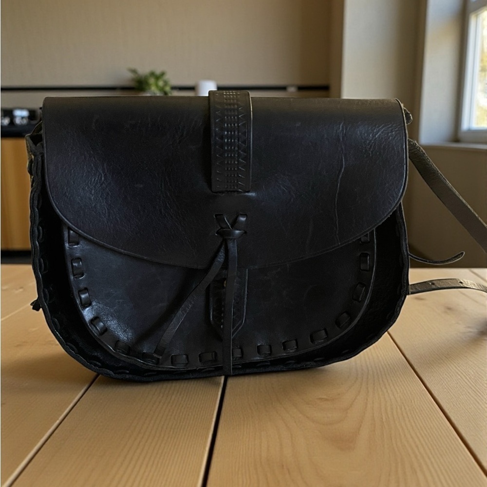 Madewell Asheville Saddle Crossbody Bag Black Leather Whipstitch Boho Classic